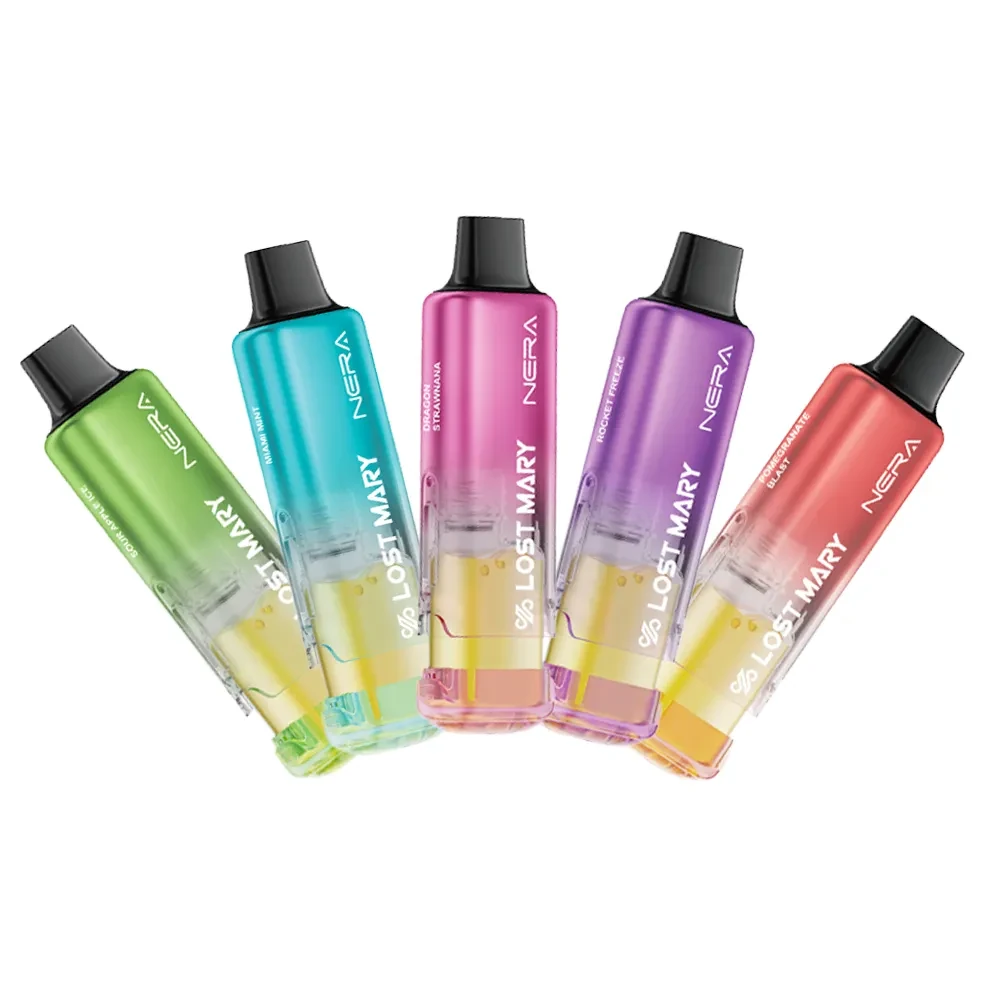 A close-up shot of a vape juice that tastes like disposables bottle next to a disposable vape device, showing the color coordination and labeling similarity, with the alt text 'vape juice that tastes like disposables'